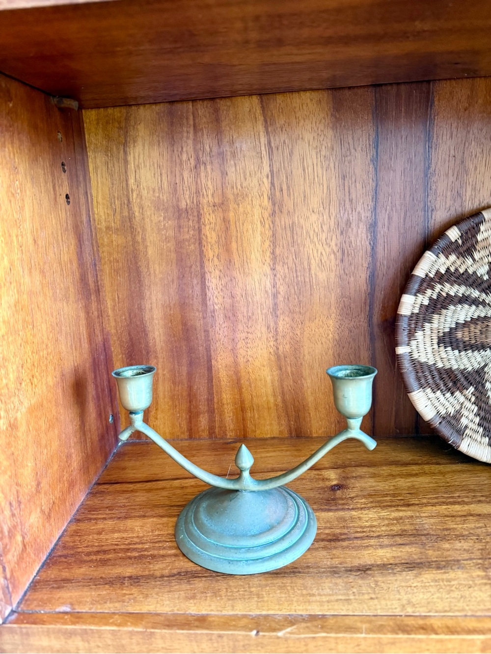 Vintage Brass with Patina Two-Arm Candle Holder